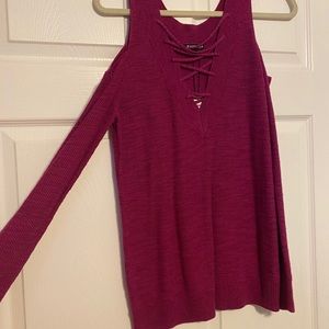 Express Magenta Off the Shoulder Sweater